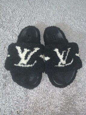 Louis Vuitton Black Faux Fur Slide
